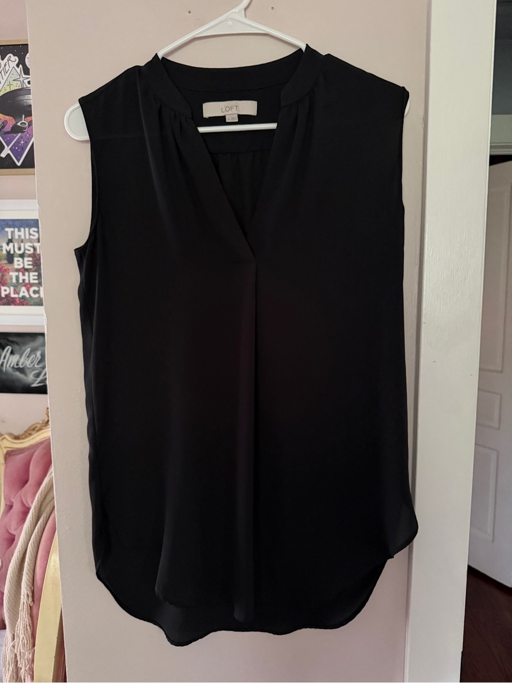 LOFT Black Sleeveless V-Neck Sheer Blouse
